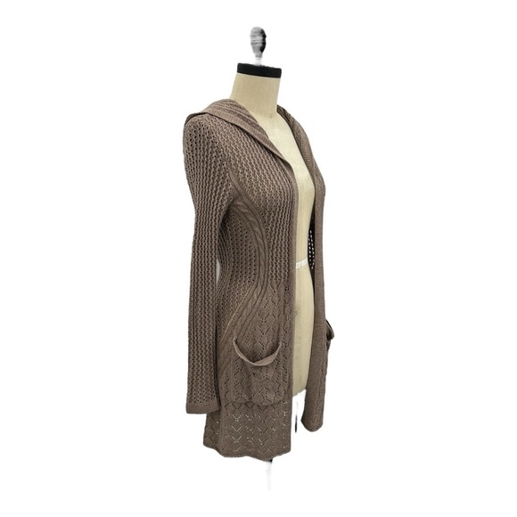 NWT’S Bellini Heather Mocha Long Hood Waterfall Cardigan SZ S - Picture 4 of 9